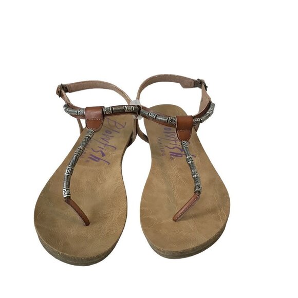 Blowfish Malibu Leather Sandals With Silver Coloured Accent Beads Size 9 - Picture 1 of 7